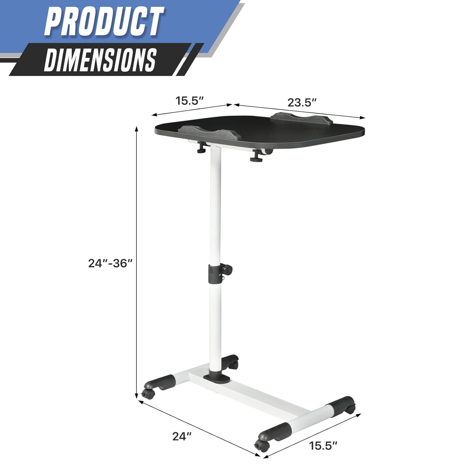 MoNiBloom Mobile Computer Desk, Adjustable Height Standing Table, Laptop Desk Rolling Sit-Stand with Wheels
