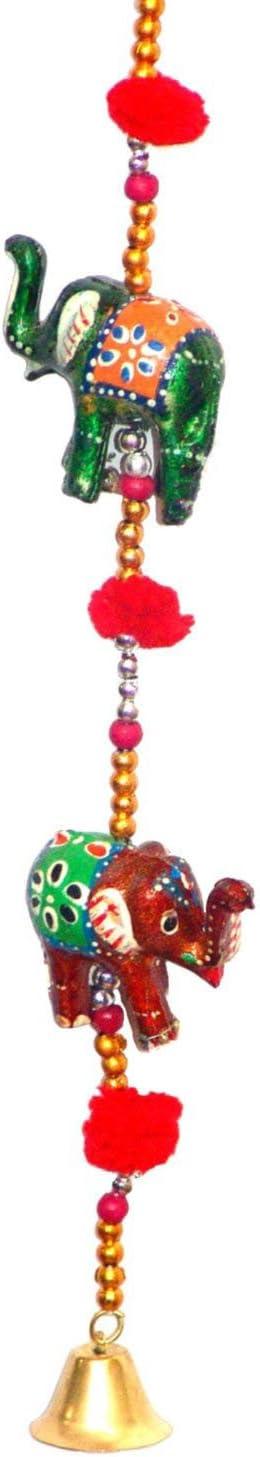 Rastogi Handicrafts Decorative Hanging Five Hand Painted Multi Color Resin Elephant with Beads and Brass Bell Size-76 cm