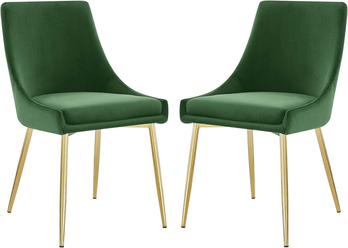 Low Parsons Side Chair in Gold Emerald Velvet with Wood & Metal