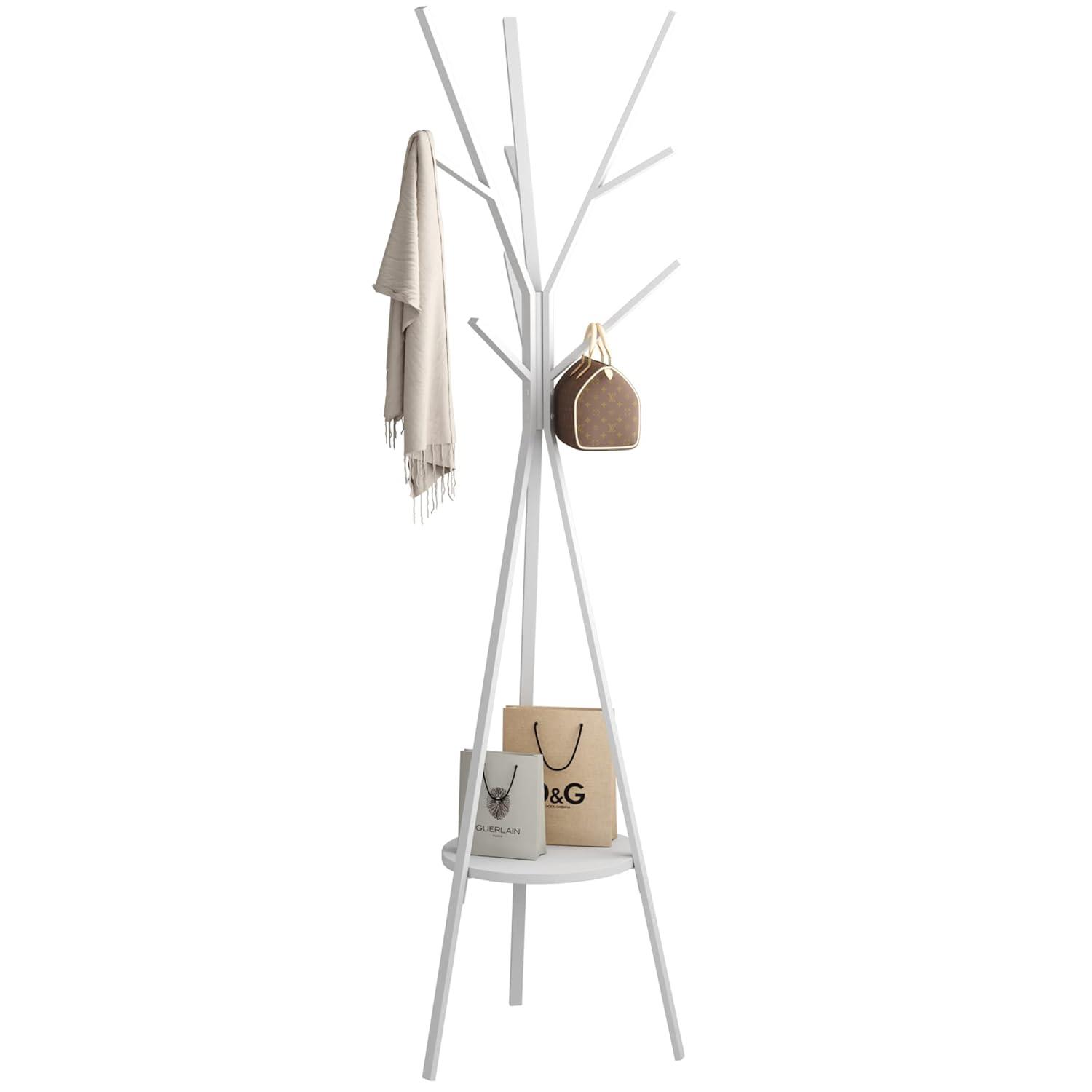HOME BI Coat Rack Hat Stand Free Standing Display Hall Tree Metal Hat Hanger Garment Storage Holder with 9 Hooks for Clothes Hats and Scarves in Black,17.72" Wx17.72 Dx70.87 H (White)