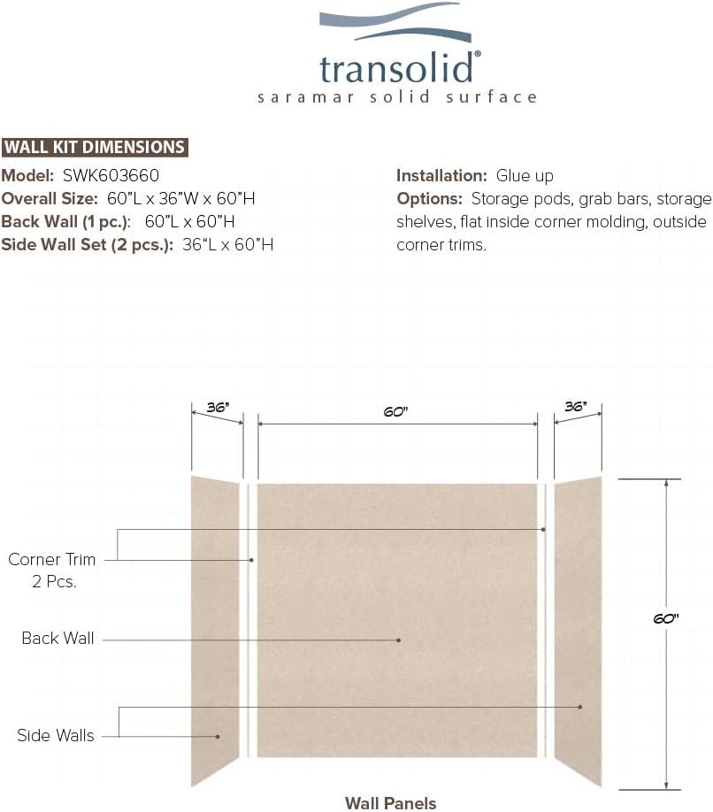 Cashew Velvet 60" x 60" 3-Piece Shower Wall Kit