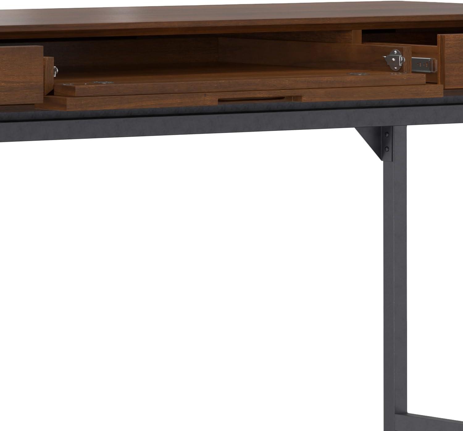 Simpli Home Banting Mid Century Wide Desk In Walnut Veneer