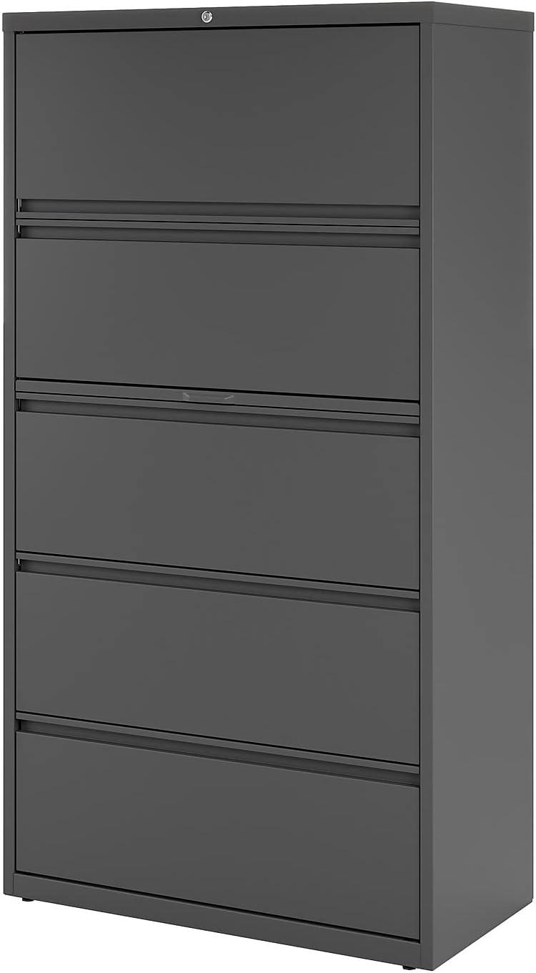 Charcoal 5-Drawer Lockable Lateral File Cabinet with Binder Storage