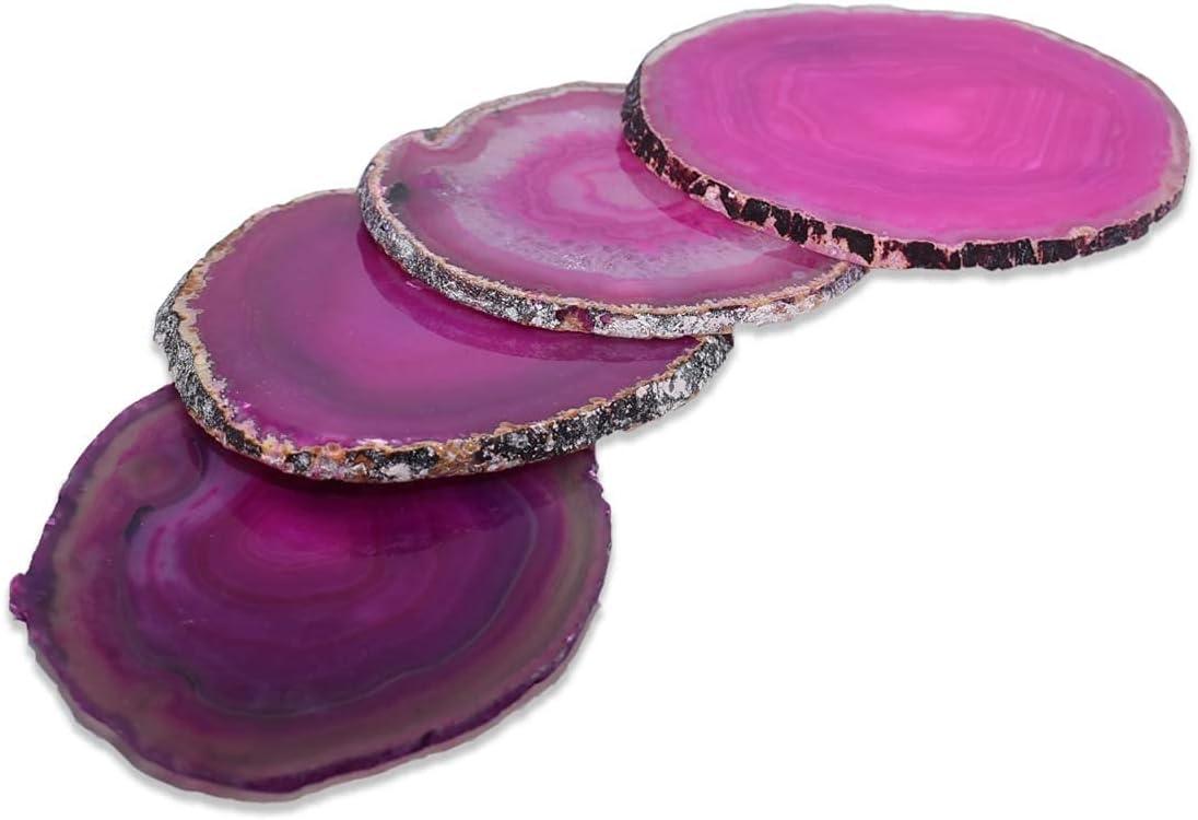 Pink Agate Round Stone Coasters Set of 4