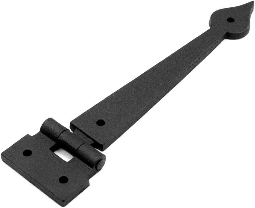 Renovators Supply Black Wrought Iron Strap Hinge Pair 7-3/8 in Spear Tip Flush Mount Heavy Duty Strap Gate and Door Hinges w/Hardware