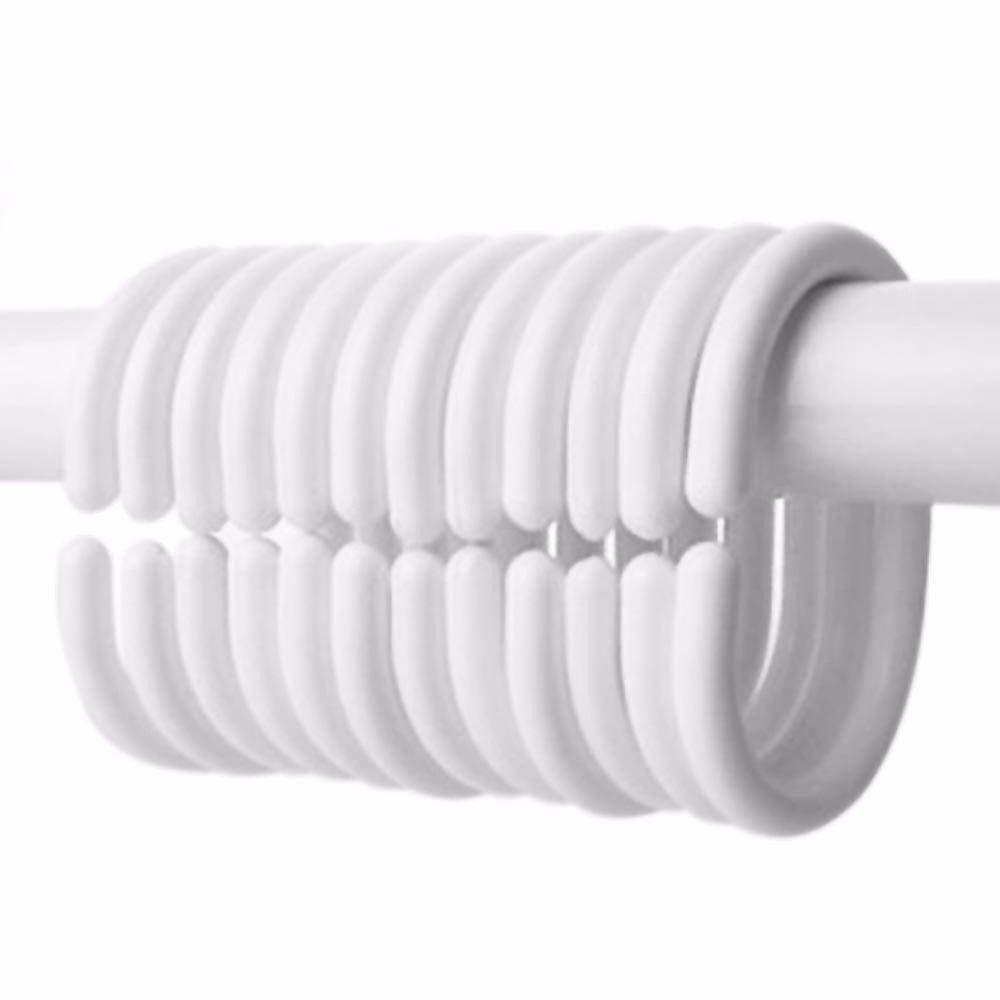 Evideco Solid Plastic Shower Curtain Hooks Rings (Set of 12)