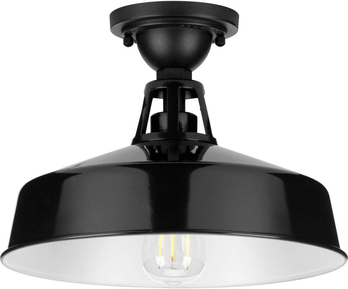 Progress Lighting Cedar Springs 1-Light Ceiling Light, Black, White Shade