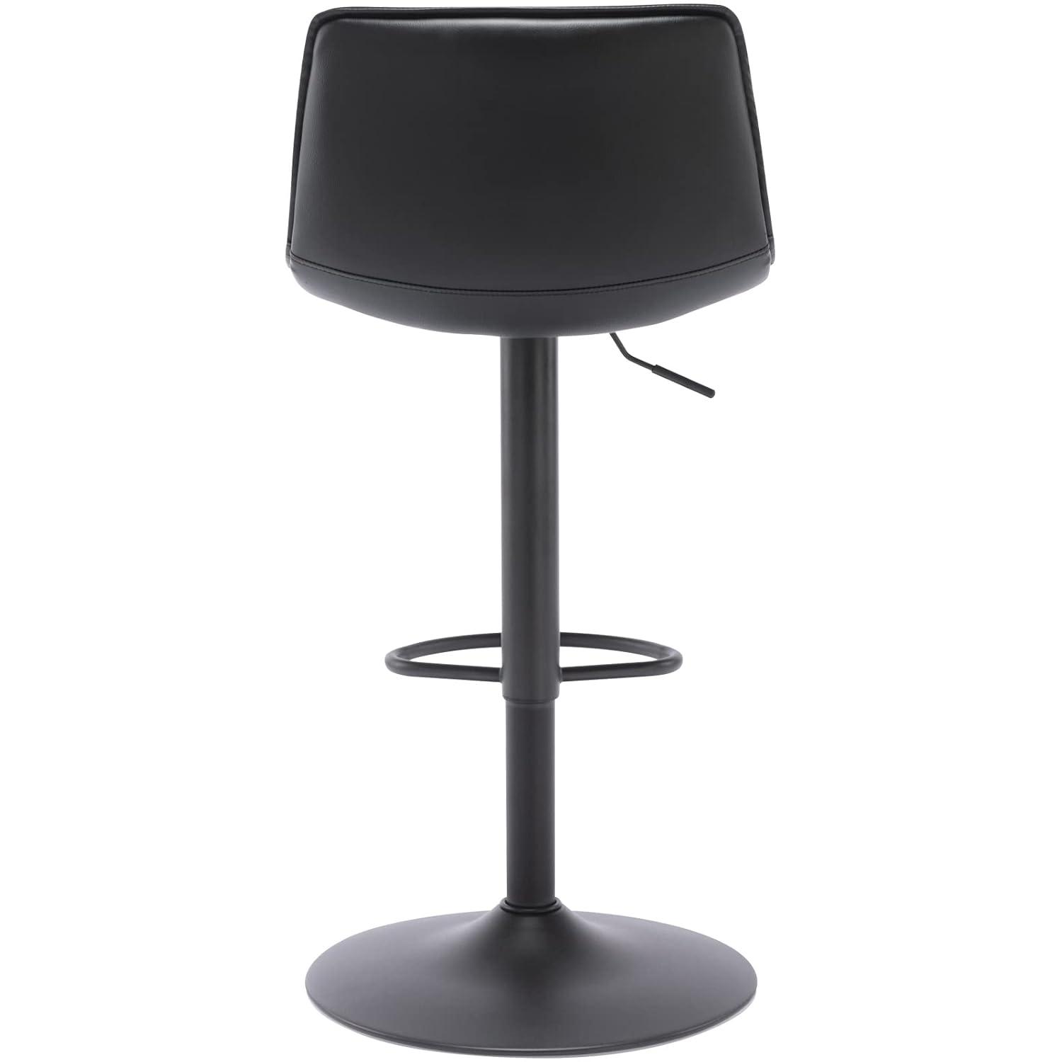 Brage Living Adjustable Bar Stools Set of 2, Modern PU Leather Swivel Counter Height Barstools with Back, Armless Airlift Curved Bar Chairs for Kitchen Dining Cafe (Black, Black Base)