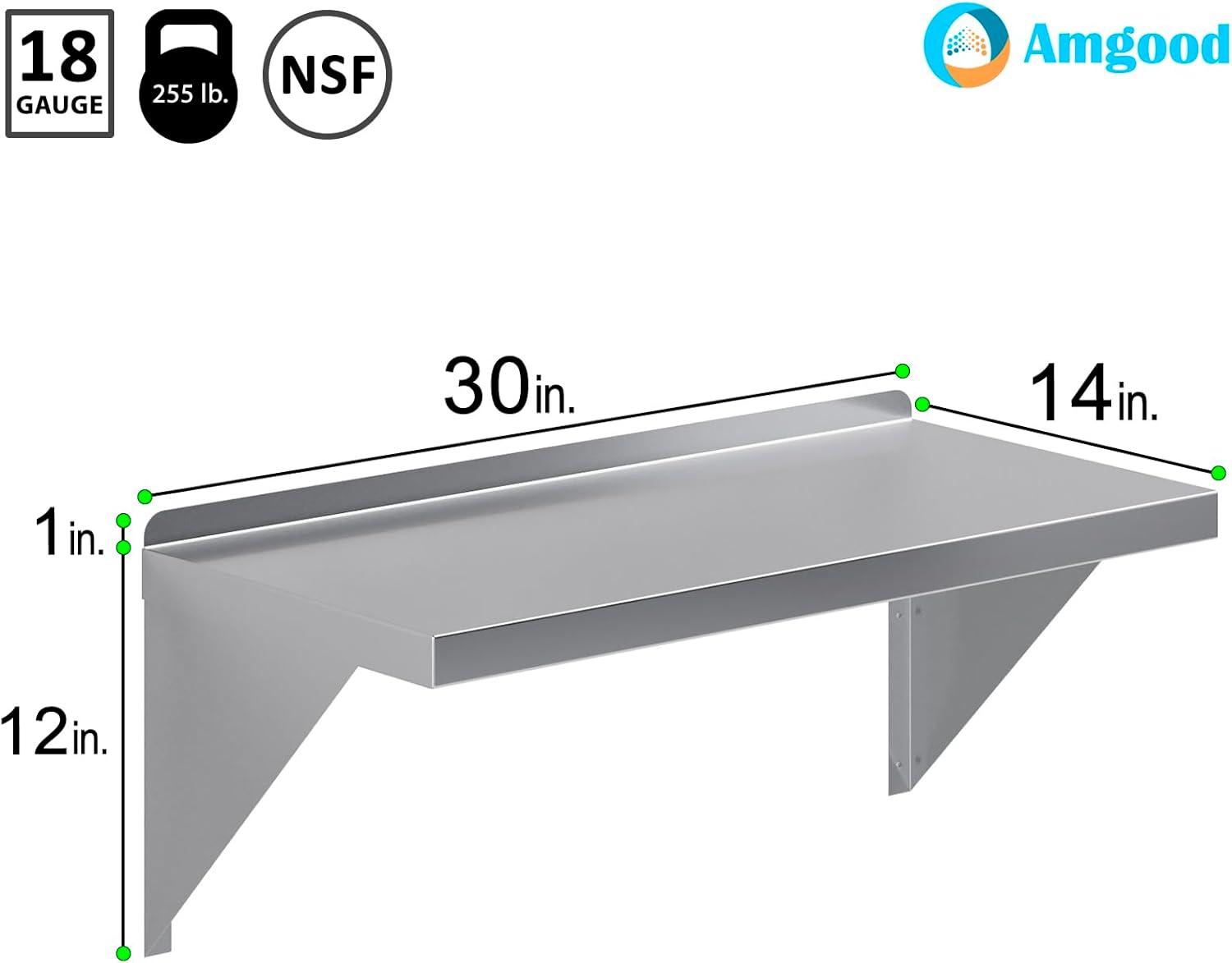 14 in. x 30 in. Stainless Steel Wall Shelf With Squared Edge