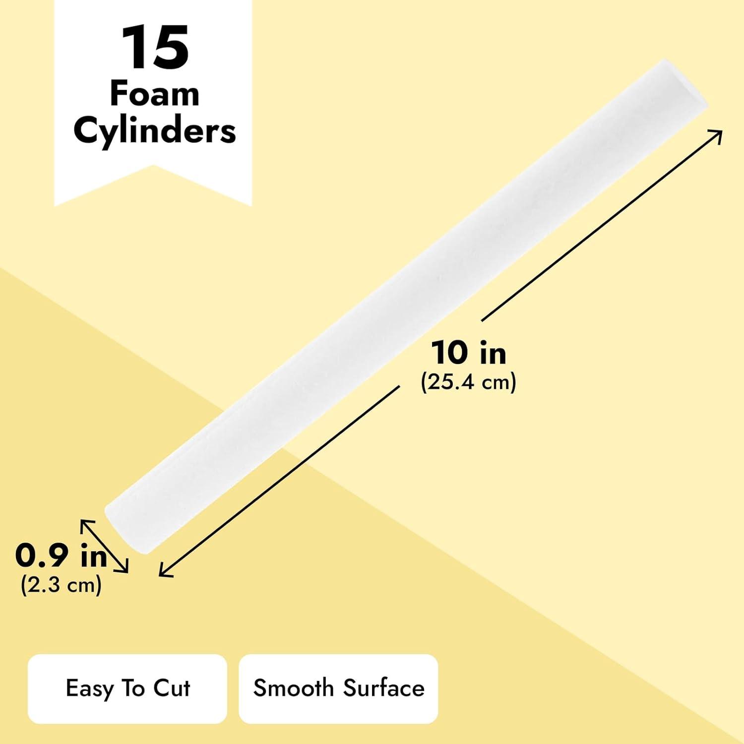 Foam Cylinders for Modeling, DIY Crafts and Arts Supplies (0.9 x 10 In, 15 Pack)