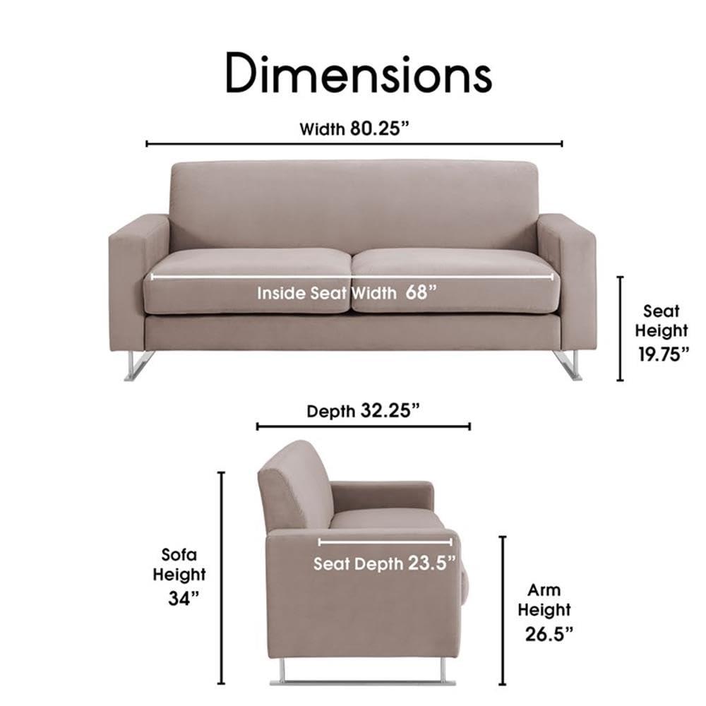 Elle Decor Baylie Mid-Century Modern Sofa with Chrome Sleigh Legs