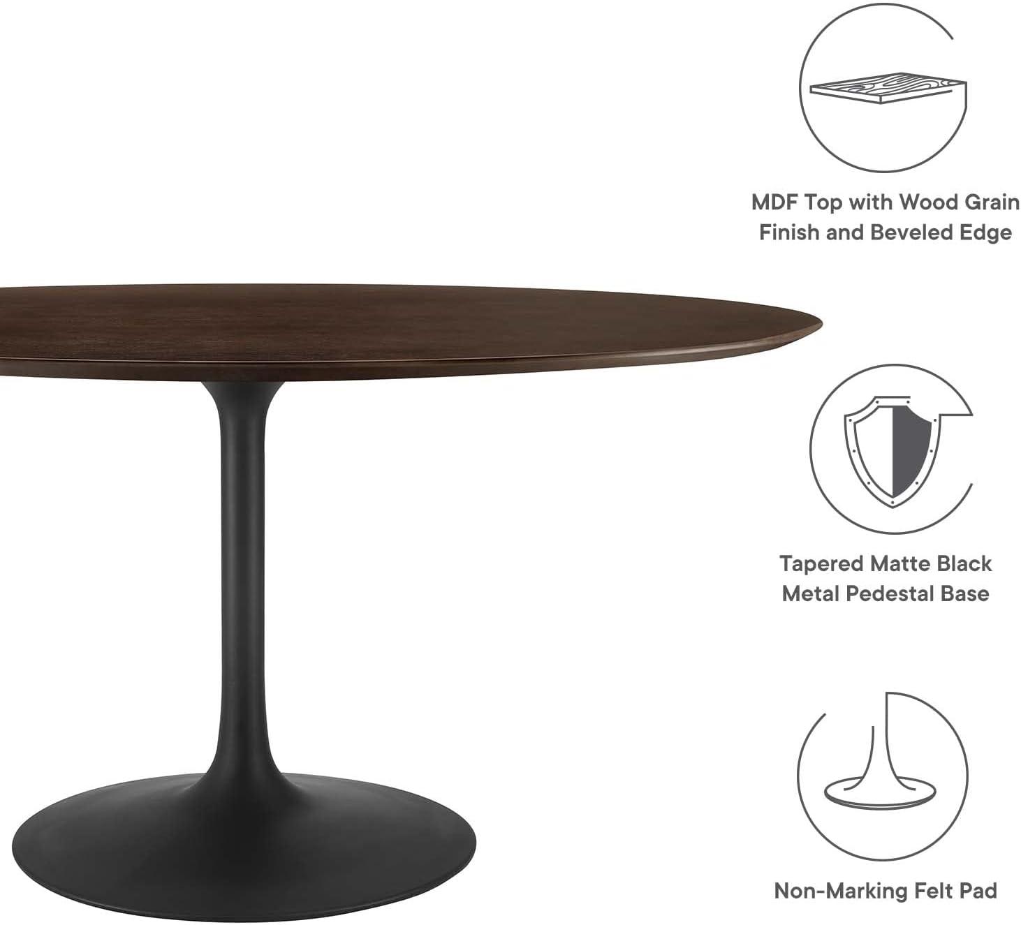 Modway Lippa 60" Oval Modern Wood & Metal Dining Table in Cherry Walnut/Black