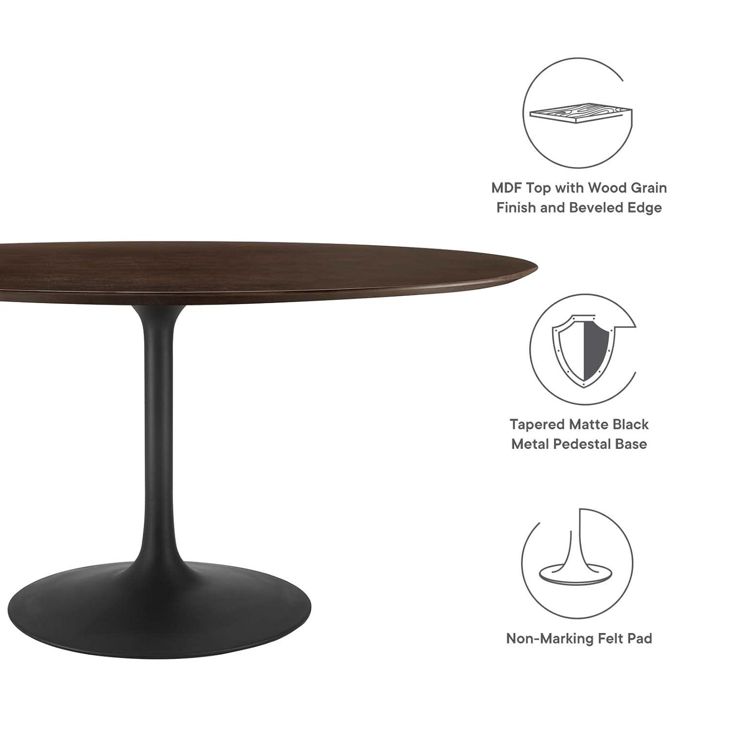 Modway Lippa 60" Oval Modern Wood & Metal Dining Table in Cherry Walnut/Black