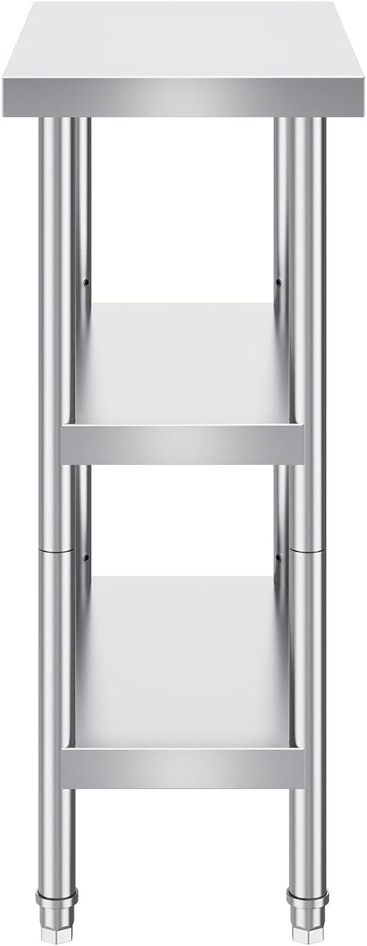 VEVOR Stainless Steel Food Prep Table, 14 x 24 x 34 Inch Commercial Food Prep Worktable Heavy Duty Prep Worktable, Metal Work Table with Adjustable Height for BBQ, Kitchen, Home, and Garage