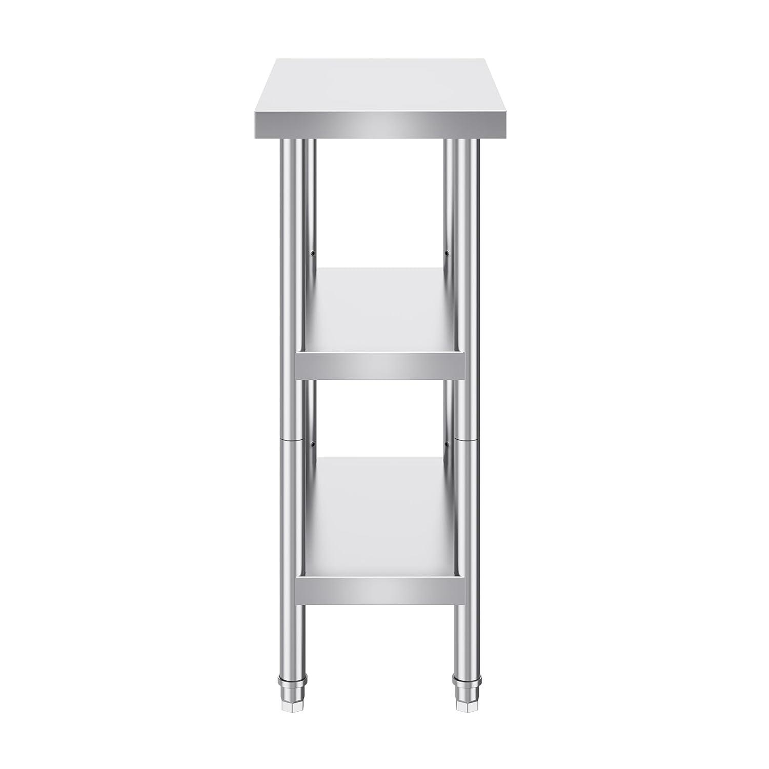 VEVOR Stainless Steel Food Prep Table, 14 x 24 x 34 Inch Commercial Food Prep Worktable Heavy Duty Prep Worktable, Metal Work Table with Adjustable Height for BBQ, Kitchen, Home, and Garage