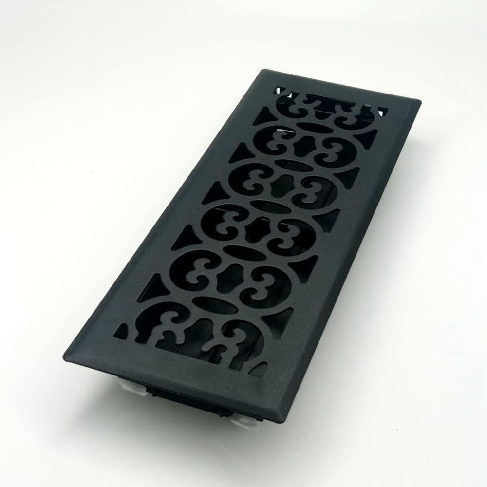 Textured Black Steel Scroll Design Floor Register, 4x12 Inches