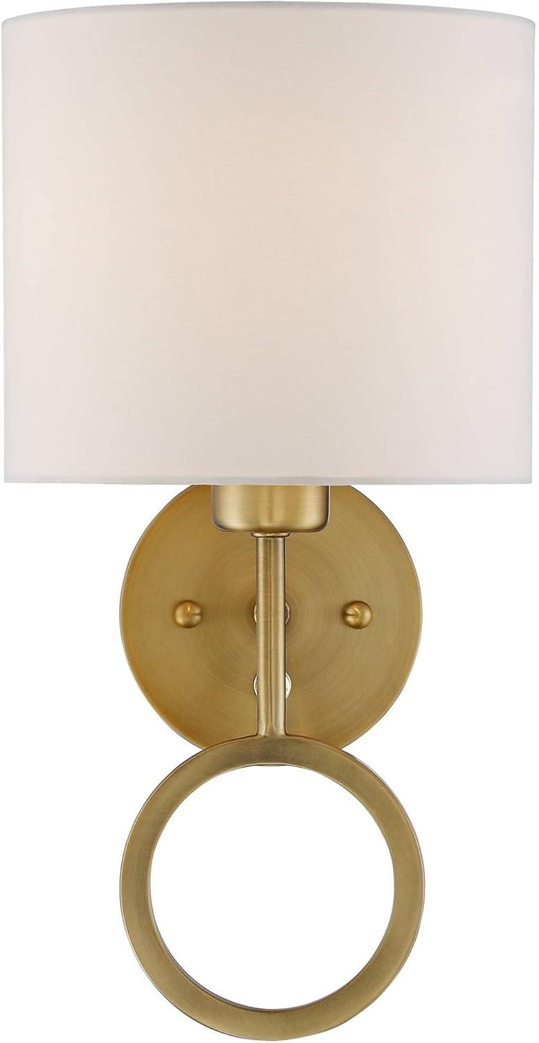 360 Lighting Amidon Modern Wall Lamp Warm Brass Metal Plug-in 8" Light Fixture White Fabric Drum Shade for Bedroom Reading Living Room House Home