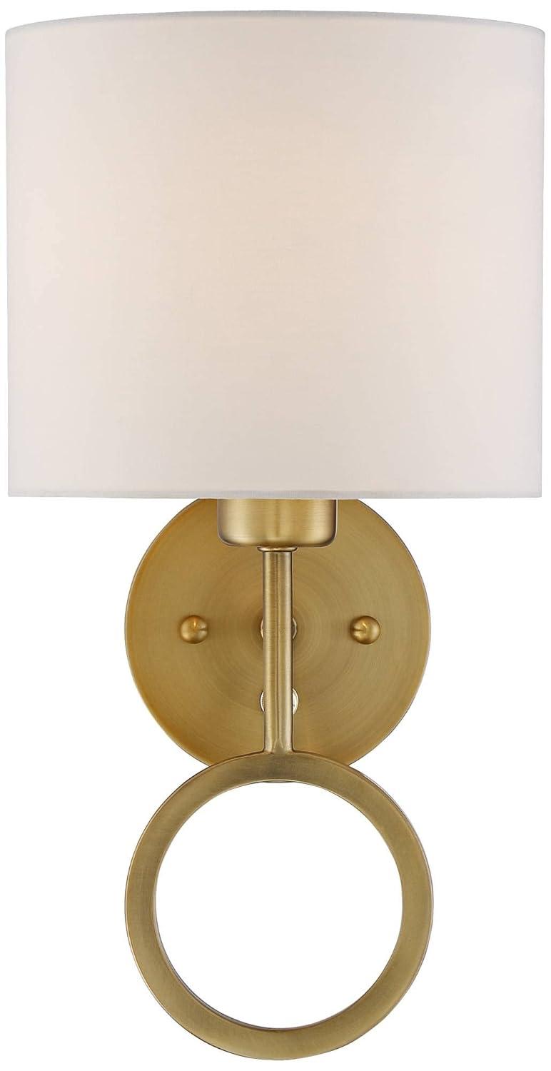 360 Lighting Amidon Modern Wall Lamp Warm Brass Metal Plug-in 8" Light Fixture White Fabric Drum Shade for Bedroom Reading Living Room House Home