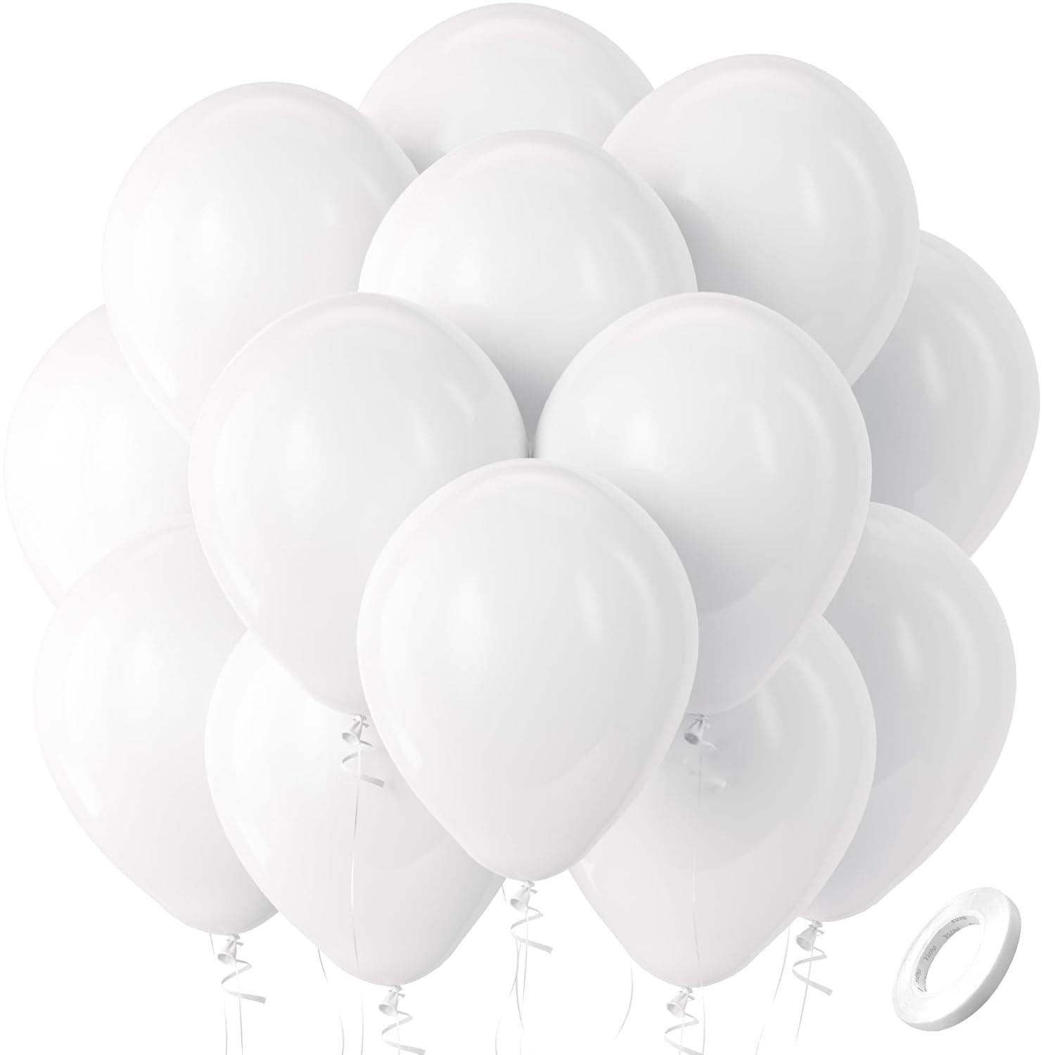 Treasures Gifted White Balloons - 12 Inch Latex Balloons - 100 Pack