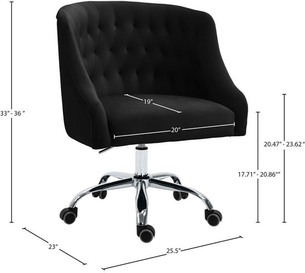 Meridian Furniture Arden Swivel Adjustable Black Velvet and Chrome Office Chair
