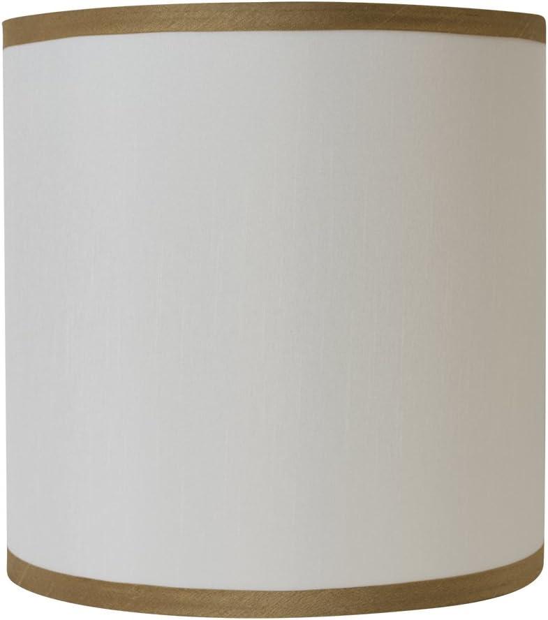 Off-White and Gold Faux Silk Drum Lamp Shade, 8-inch