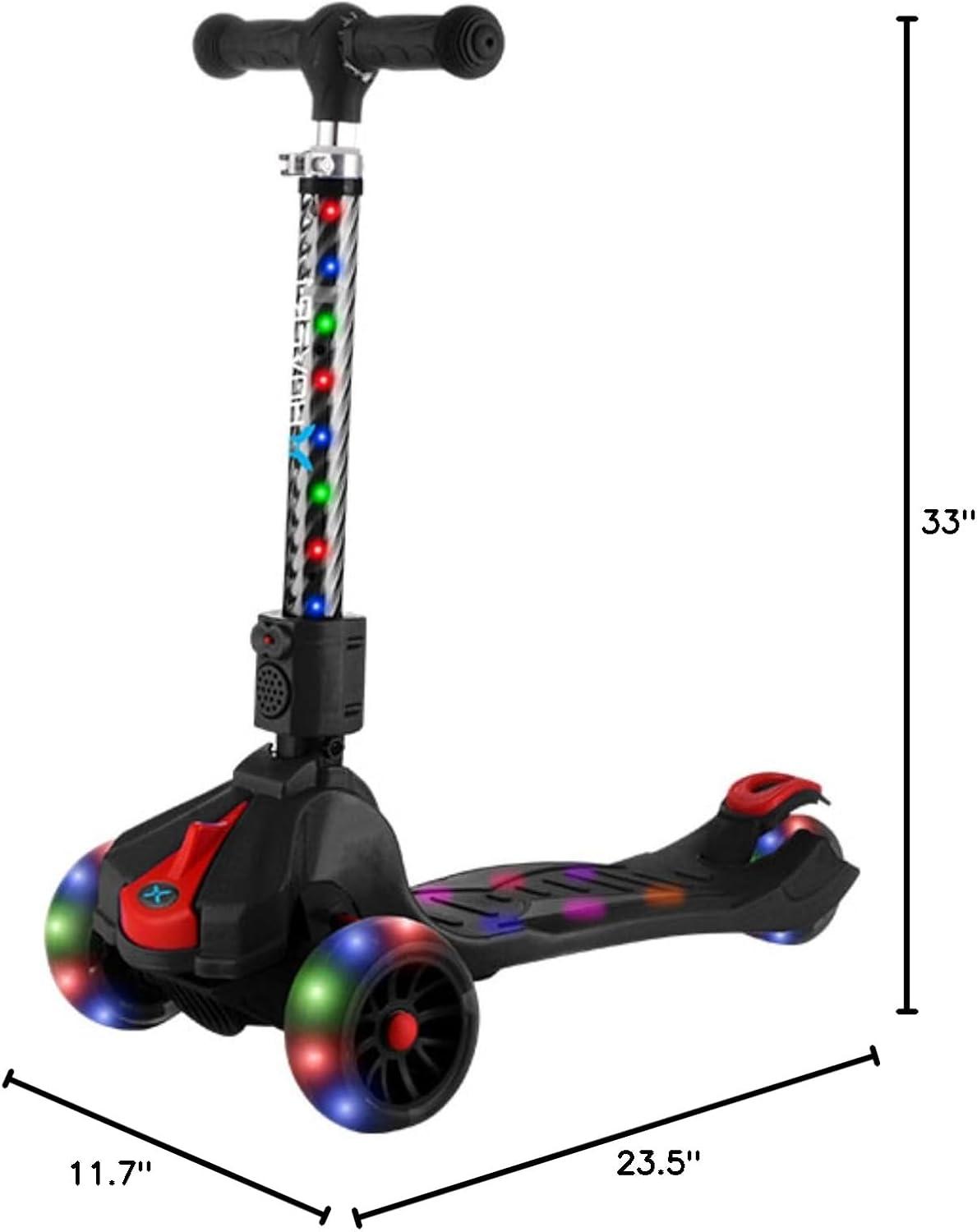 Hover-1 KidsGear Ziggy Folding Kick Scooter, Black, LED Lights, Safe For Kids, 3 Wheels