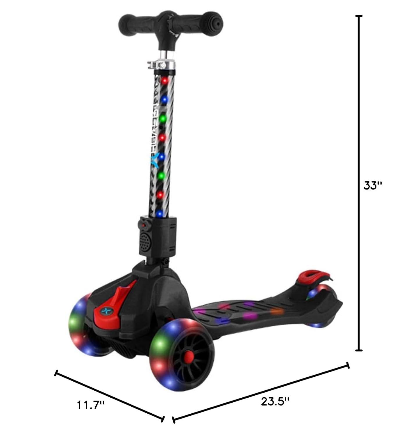 Hover-1 KidsGear Ziggy Folding Kick Scooter, Black, LED Lights, Safe For Kids, 3 Wheels