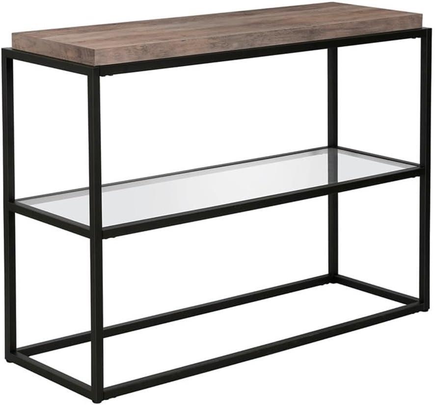 42" Black and Bronze Metal Console Table with Gray Oak Wood Shelf - Henn&Hart