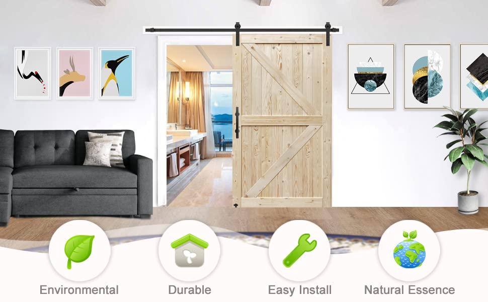 S&Z TOPHAND® 60in x 84in Barn Door, 20-60 in Unfinished British Brace Barn Door/Modern Style/Solid Wood/Simple Assembly is Required