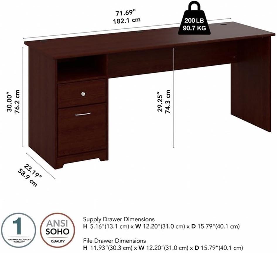 Bush Furniture Cabot 72" Computer Desk with Storage, Harvest Cherry