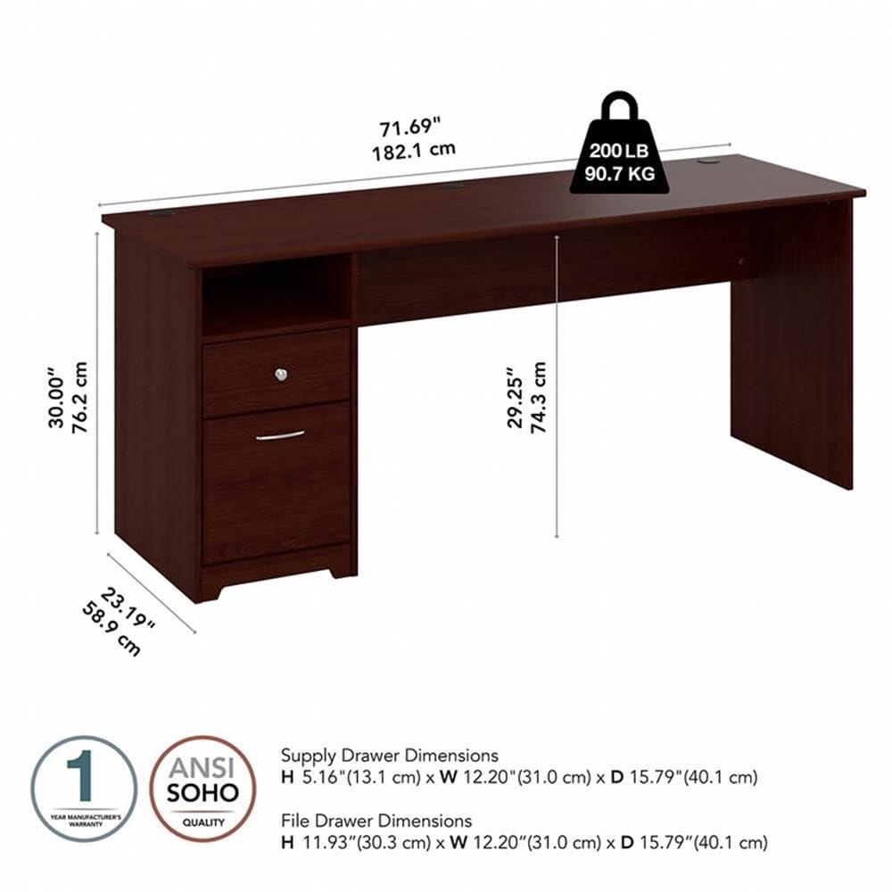 Bush Furniture Cabot 72" Computer Desk with Storage, Harvest Cherry