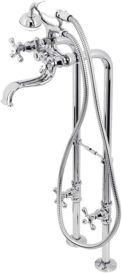 Kingston Brass Kingston Three-Handle 2-Hole Freestanding Clawfoot Tub Faucet Package with Supply Line and Stop Valve