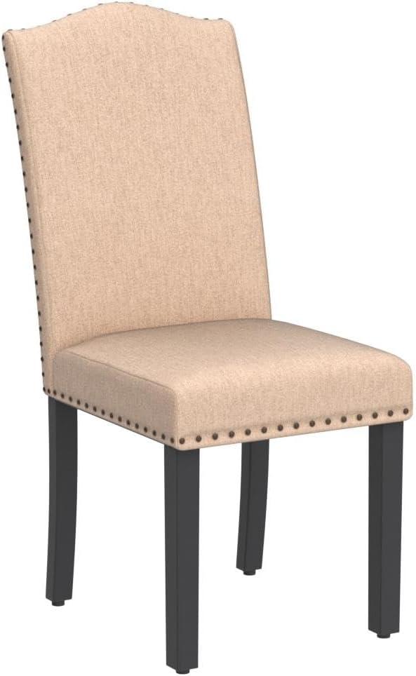 Smile Mart 6pcs Fabric Upholstered Parson Dining Chairs with Solid Wood Legs, Khaki