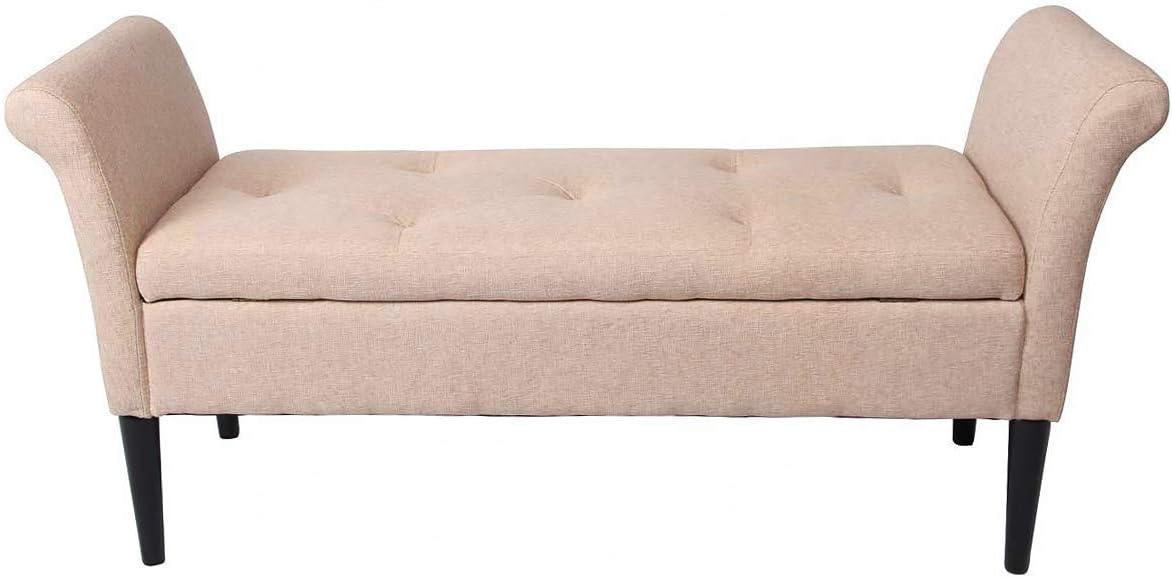 Exlonjet Storage Ottoman Bench with Arms Upholstered Tufted Storage Bench for Bedroom Entryway Living Room Fabric Tan