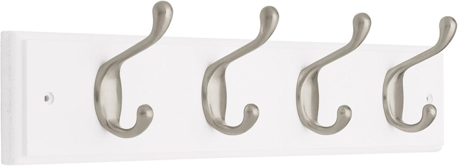 Liberty Hardware 129849 Four Hook Heavy Duty 18" Wide Coat And Hat Rack - White