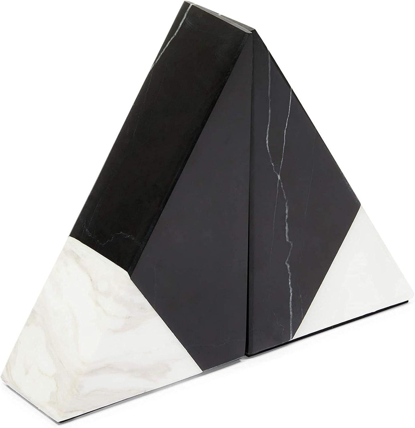 Black Marble Decorative Bookends for Shelves (3.8 x 1.8 x 6 inches, 1 Pair)