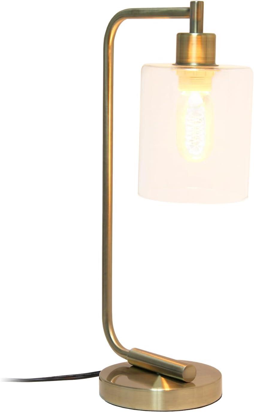 Simple Designs 18.8" Industrial Vintage Bronson Iron Desk Lamp with Glass Shade, Antique Brass