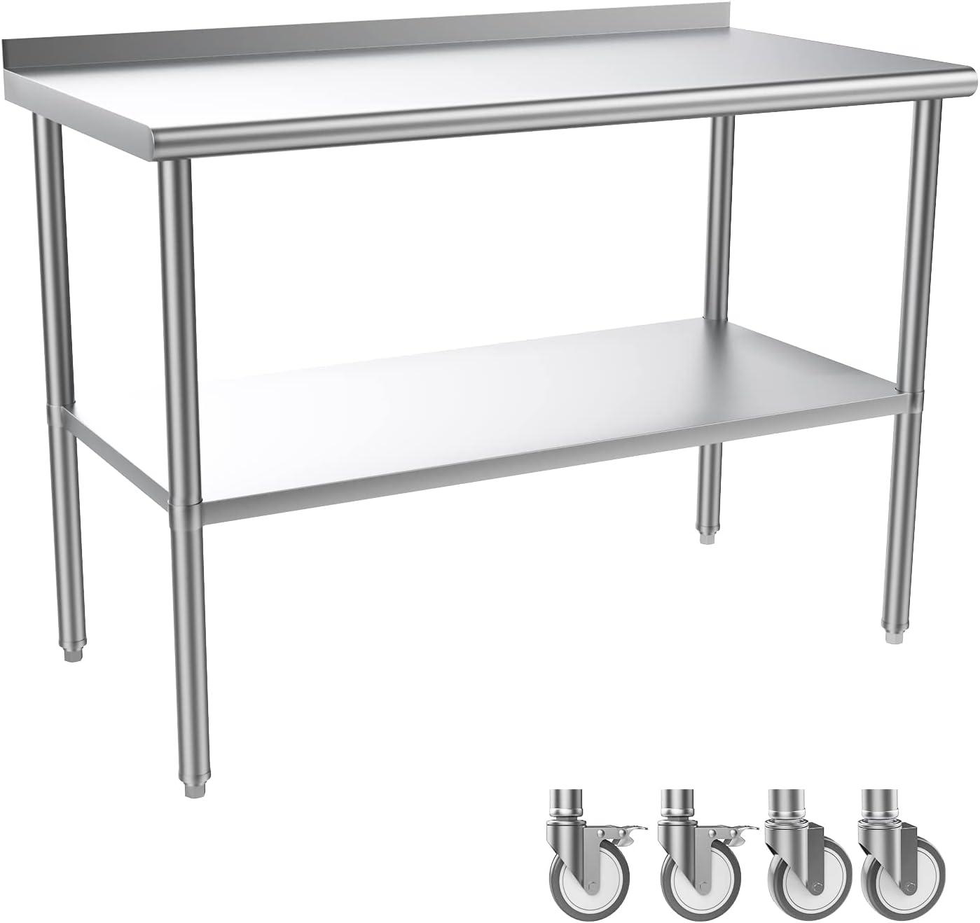 48-Inch Stainless Steel Work Table with Undershelf and Backsplash