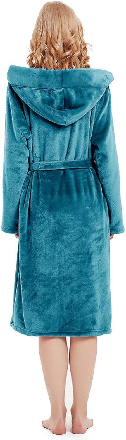 PAVILIA Fleece Robe For Women, Plush Warm Bathrobe, Fluffy Soft Spa Long Lightweight Fuzzy Cozy, Satin Trim (With Hood - Sea Blue, Large-X-Large)