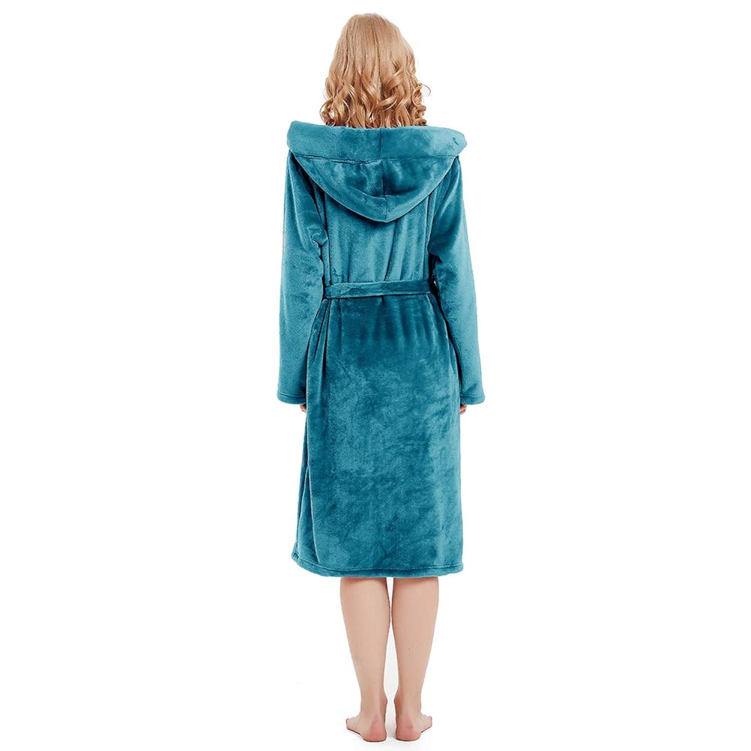 PAVILIA Fleece Robe For Women, Plush Warm Bathrobe, Fluffy Soft Spa Long Lightweight Fuzzy Cozy, Satin Trim (With Hood - Sea Blue, Large-X-Large)