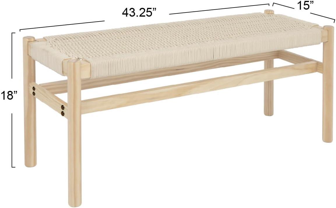 Storied Home Fernway Solid Wood and Woven Rope Entryway Bench