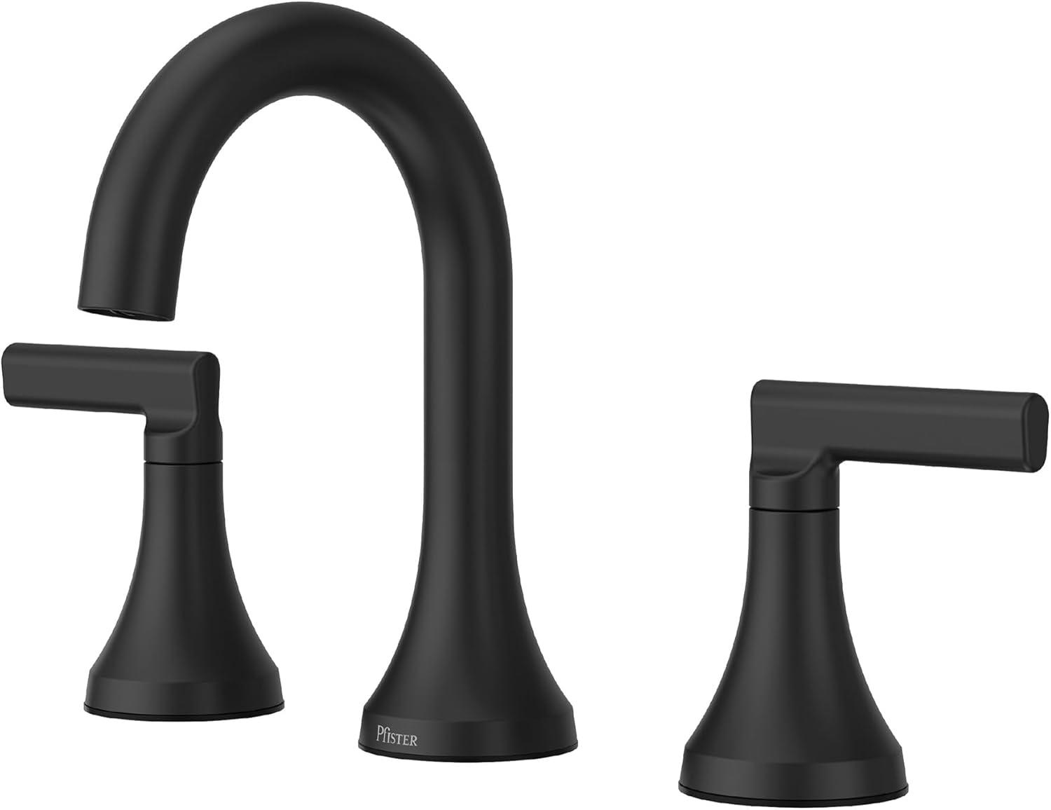 Vedra 8 in. Widespread Double Handle High Arc Bathroom Faucet with Drain Kit Included in Matte Black