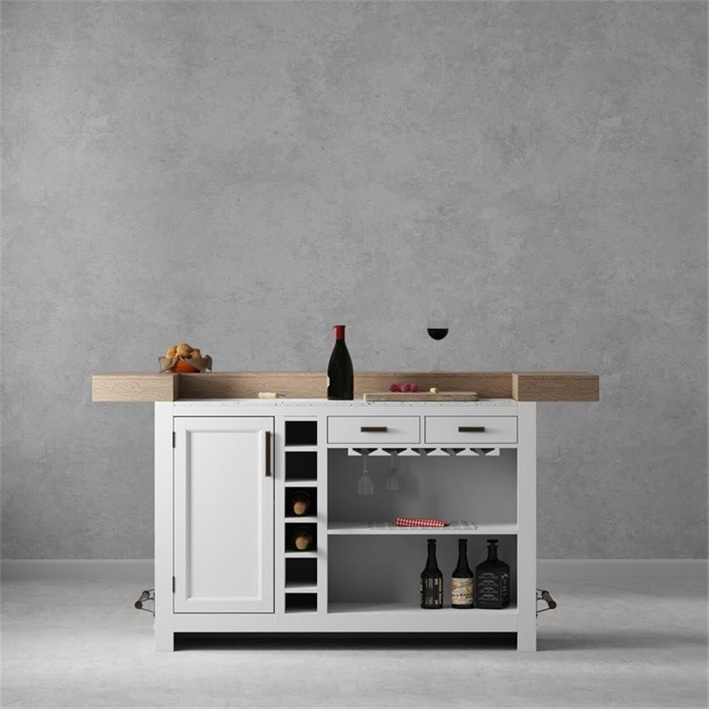 Americana Modern White and Natural Wood Bar with Quartz Top