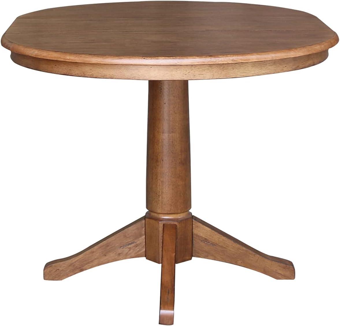 Lillian Round Top Pedestal Table with 12" Drop Leaf Distressed Oak - International Concepts