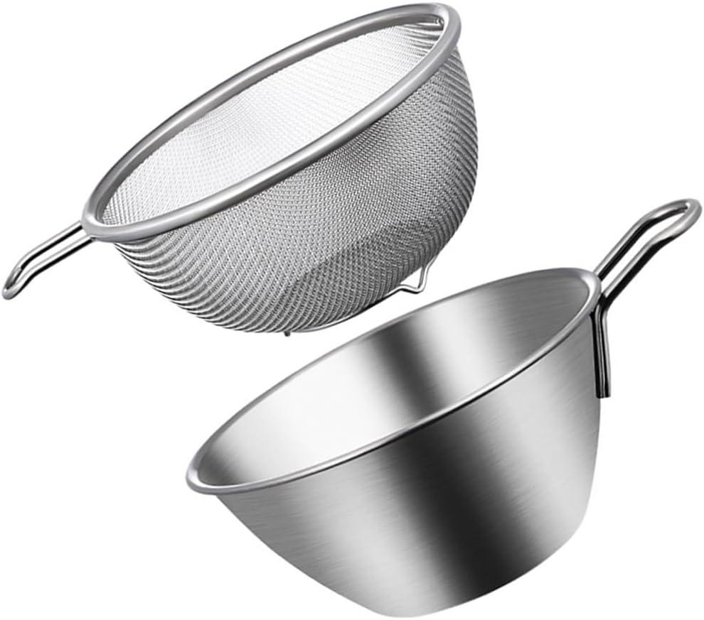 1 Set Colander with Bowl Fine Mesh Strainer Stainless Steel Strainer Kitchen Mixing Bowl Basin