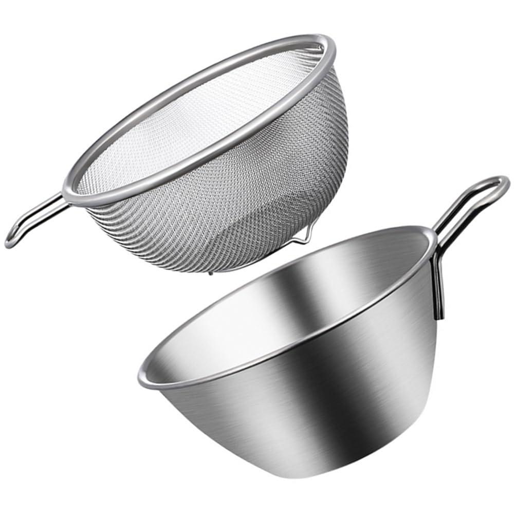 1 Set Colander with Bowl Fine Mesh Strainer Stainless Steel Strainer Kitchen Mixing Bowl Basin