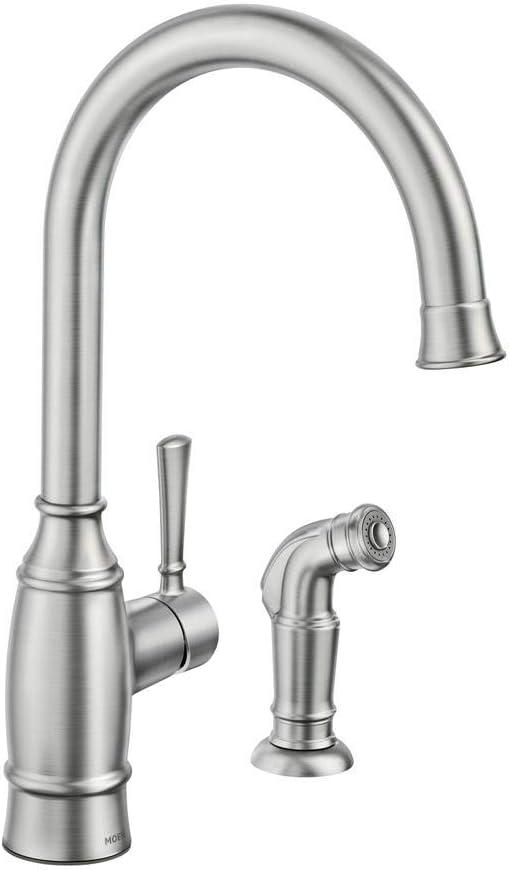 Spot Resist Stainless Steel Single-Handle Kitchen Faucet with Side Sprayer