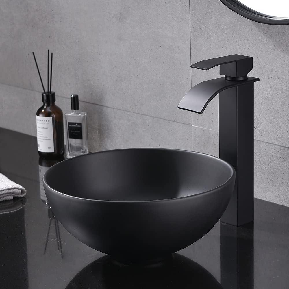 Matte Black Square Ceramic Above-Counter Vessel Sink with Pop-Up Drain
