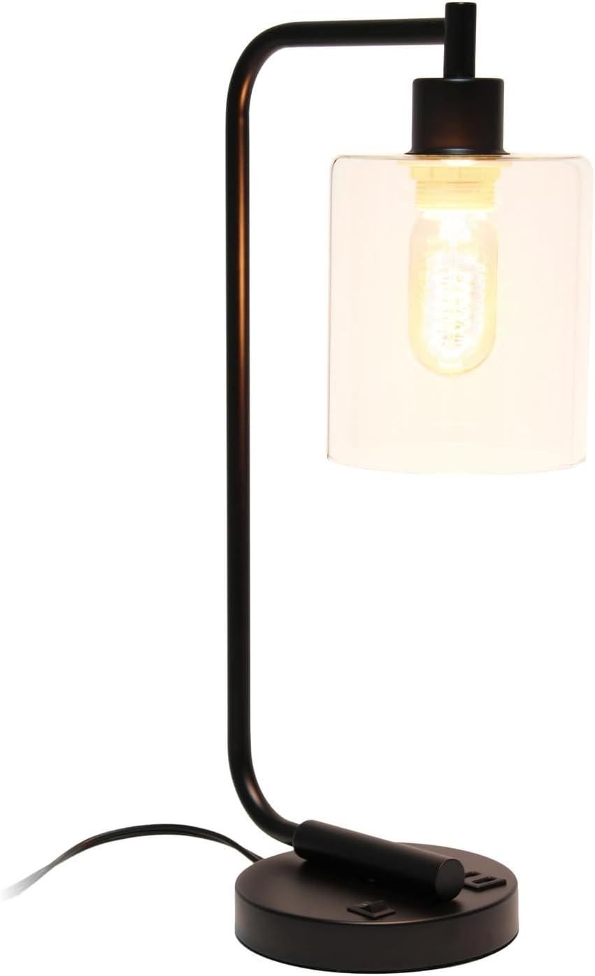 Simple Designs 18.8" Industrial Vintage Bronson Iron Desk Lamp with 2 Dual USB Ports, Black