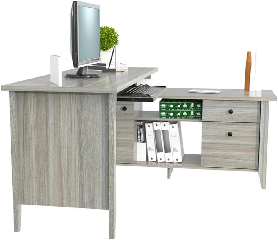 Espresso Oak L-Shaped Corner Desk with Keyboard Tray and Filing Cabinet